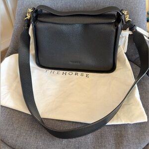 The Horse Black Pebbled Leather Shoulder Bag with Gold Hardware